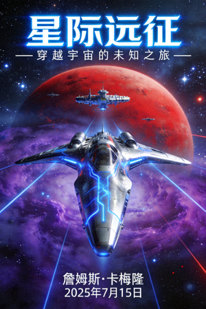 科幻电影海报 - 太空飞船与星际旅行场景