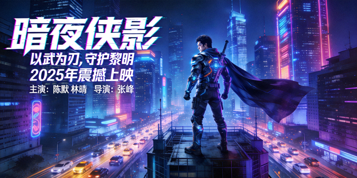热门动作电影海报 - 城市夜景与英雄角色